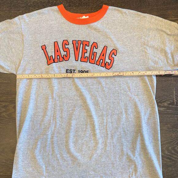 LAS VEGAS Ringer T-Shirt L.A.T Sport Gray Orange Trim Graphic Tee Mens L Retro - Picture 10 of 13